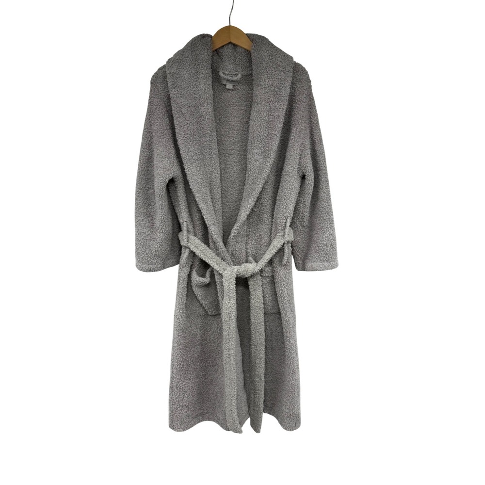 Barefoot Dreams CozyChic Adult Robe Gray Shawl Collar Plush Bathrobe Size 1
